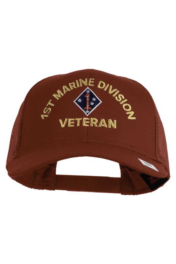 1st Marine Division Veteran Embroidered Solid Cotton Twill Mesh Prostyle Cap - Red OSFM