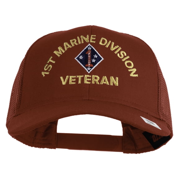 1st Marine Division Veteran Embroidered Solid Cotton Twill Mesh Prostyle Cap - Red OSFM