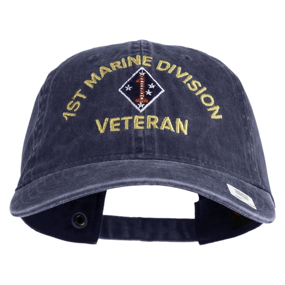 1st Marine Division Veteran Embroidered Washed Solid Pigment Dyed Cotton Twill Brass Buckle Cap - Navy OSFM