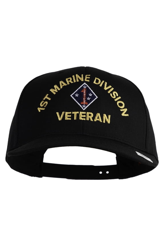 1st Marine Division Veteren Embroidered Solid Cotton Twill Pro Style Cap - Black OSFM