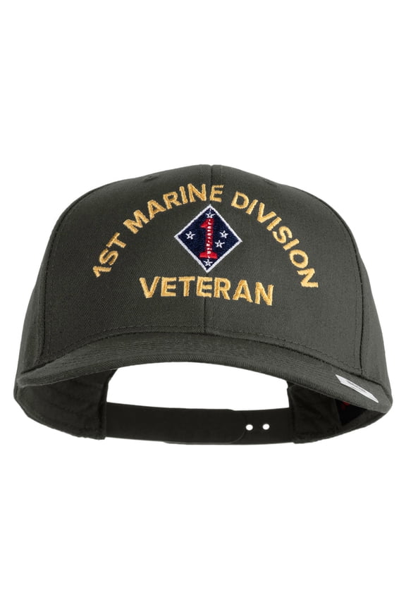 1st Marine Division Veteren Embroidered Solid Cotton Twill Pro Style Cap - Charcoal OSFM