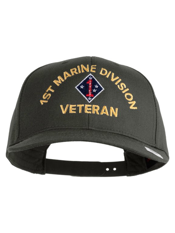 1st Marine Division Veteren Embroidered Solid Cotton Twill Pro Style Cap - Charcoal OSFM