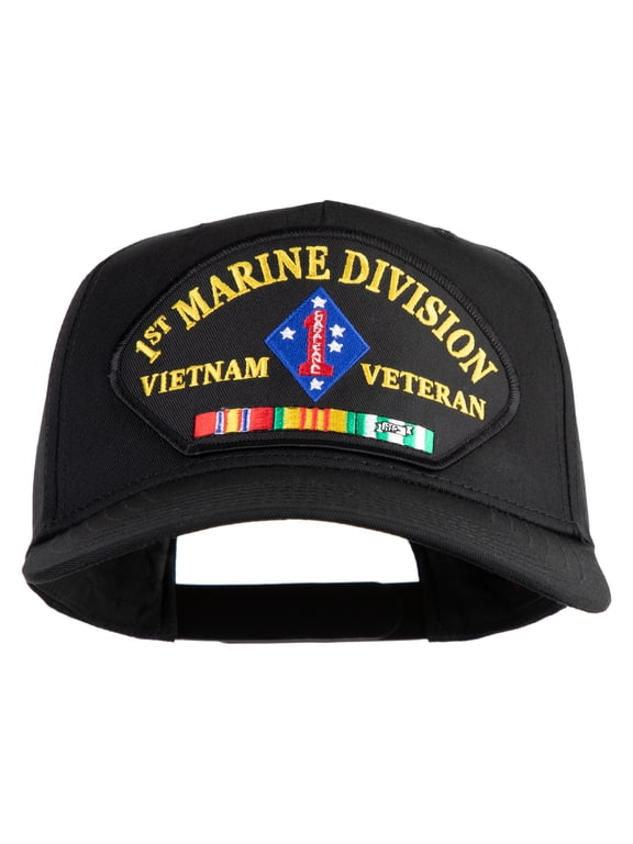 1st Marine Division Vietnam Veteran Patched Solid Cotton Twill 5 Panel Prostyle Snap Cap - Black OSFM