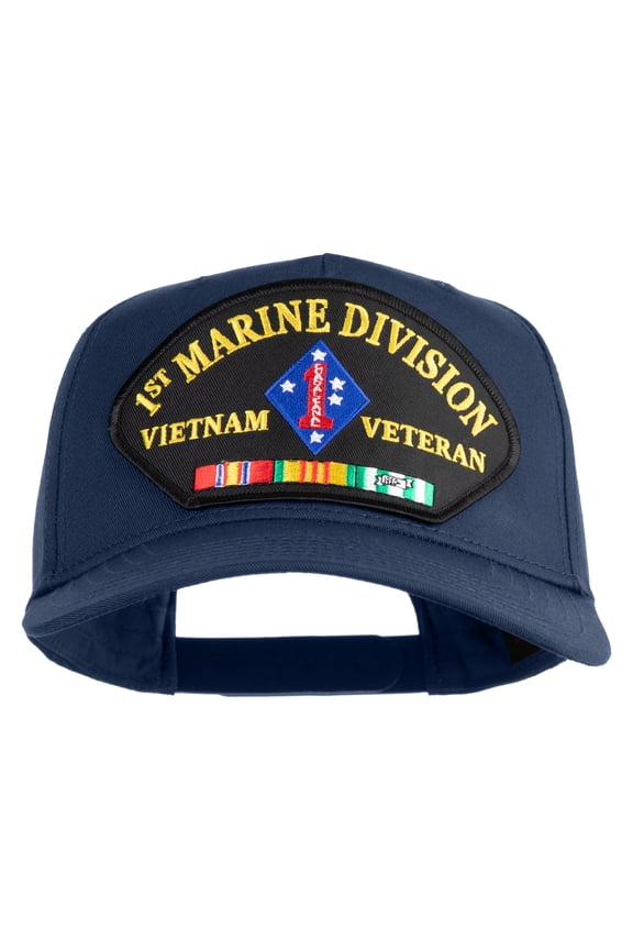 1st Marine Division Vietnam Veteran Patched Solid Cotton Twill 5 Panel Prostyle Snap Cap - Navy OSFM