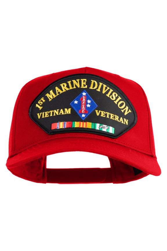 1st Marine Division Vietnam Veteran Patched Solid Cotton Twill 5 Panel Prostyle Snap Cap - Red OSFM