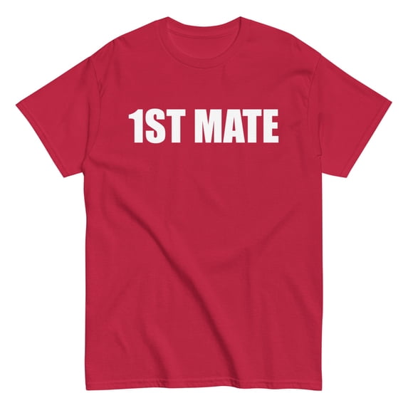 1st Mate In White Letter T Shirt Boat Crew Ship Yacht Halloween Costume T Shirt (Cardinal, S)