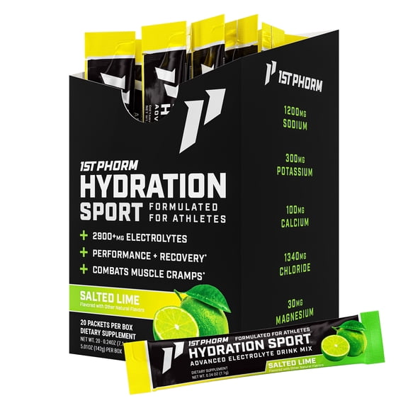 1st Phorm Hydration Sticks, Salted Lime Flavor, Electrolyte Powder Drink Mix (20 Count)