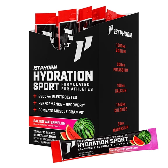 1st Phorm Hydration Sticks, Salted Watermelon Flavor, Electrolyte Powder Drink Mix (20 Count)