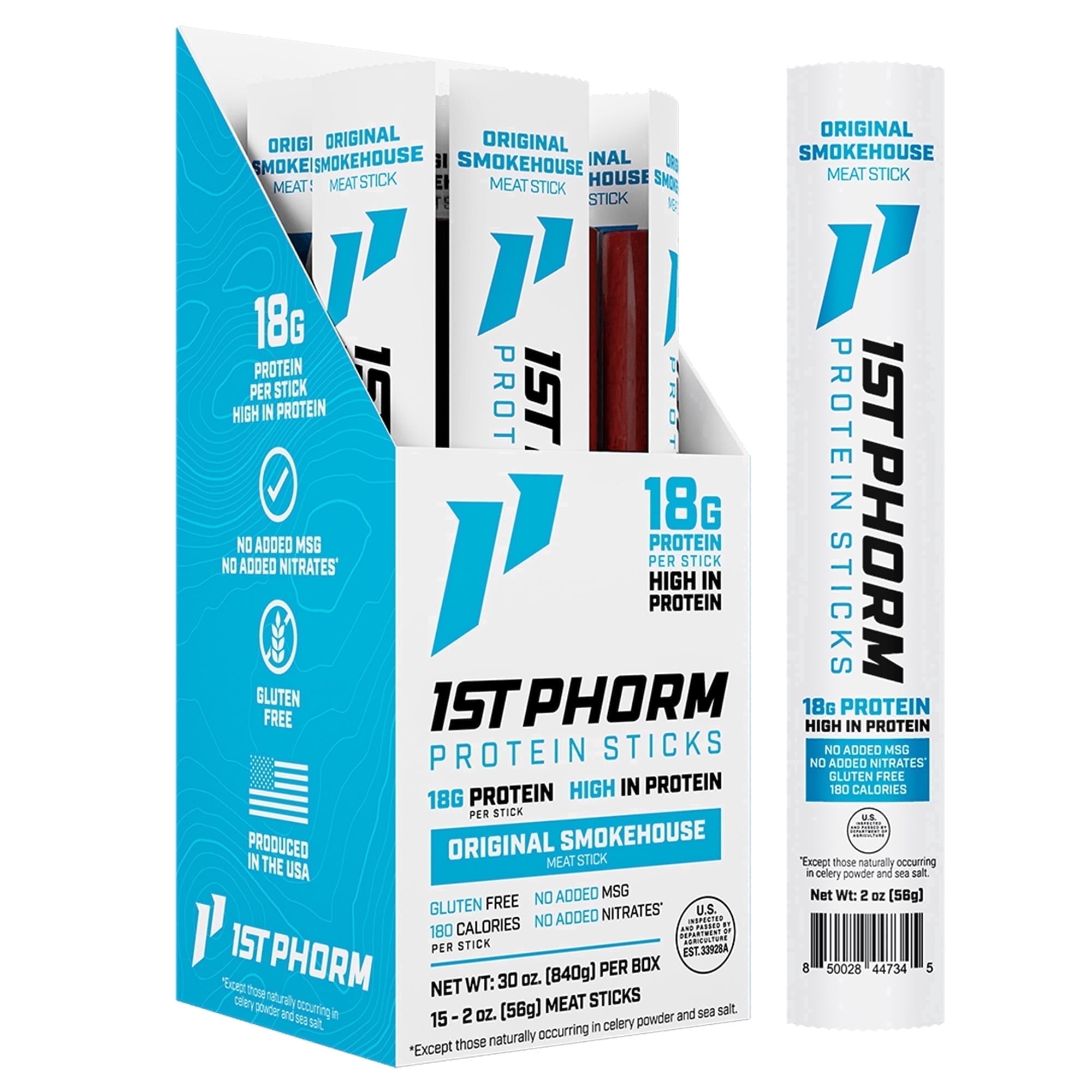 1st Phorm Protein Meat Sticks, Original Smokehouse Flavor, 18g Protein Per 2 oz. Stick (15 Count)
