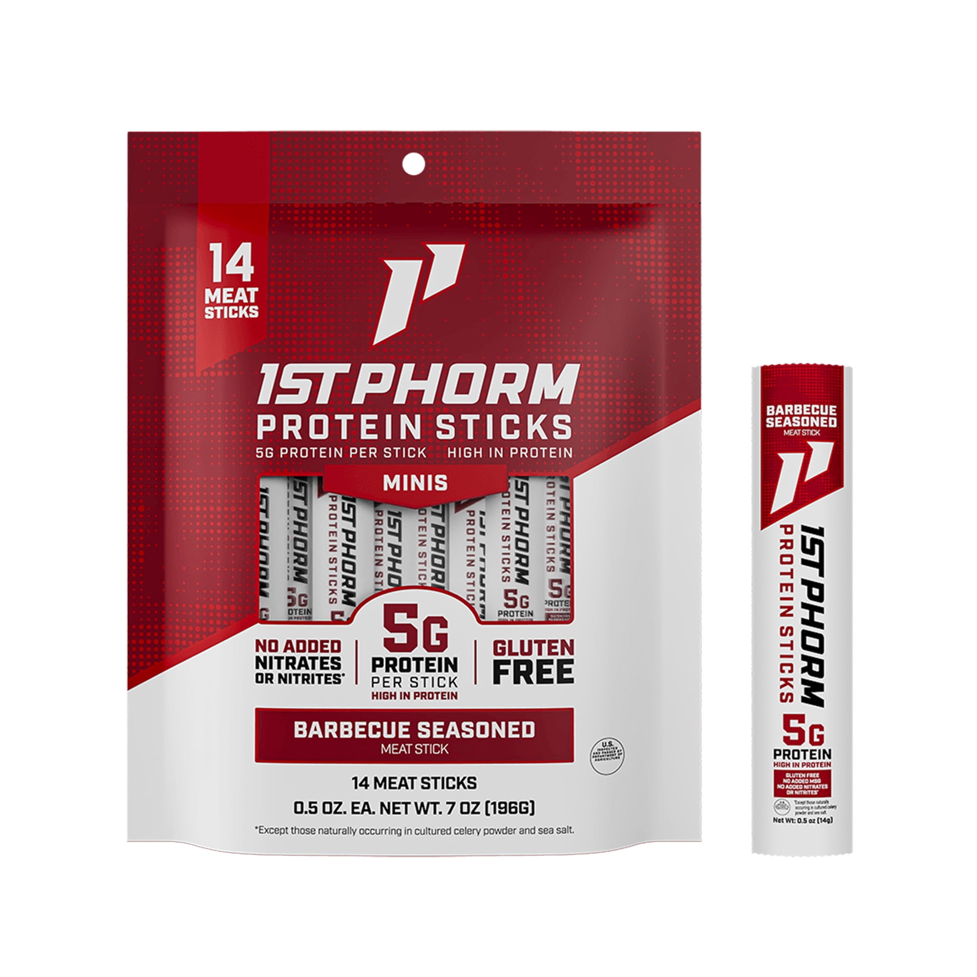 1st Phorm Protein Meat Stick Minis, Seasoned BBQ, 5g Protein Per 0.5 oz. Stick (14 Count)