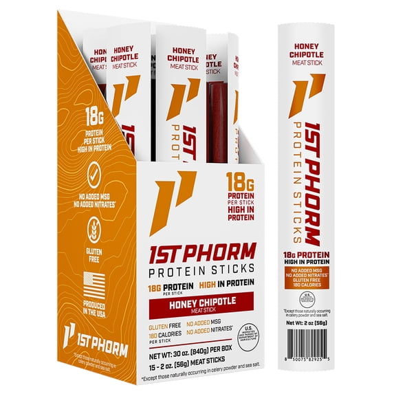 1st Phorm Protein Meat Sticks, Honey Chipotle Flavor, 18g Protein Per 2 oz. Stick (15 Count)