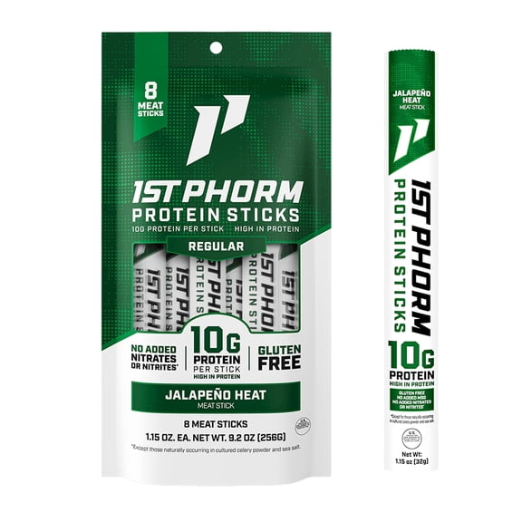 1st Phorm Protein Meat Sticks, Jalapeno Heat, 10g Protein Per 1.15 oz. Stick (8 Count)