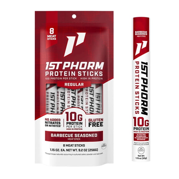 1st Phorm Protein Meat Sticks, Seasoned BBQ, 10g Protein Per 1.15 oz. Stick (8 Count)