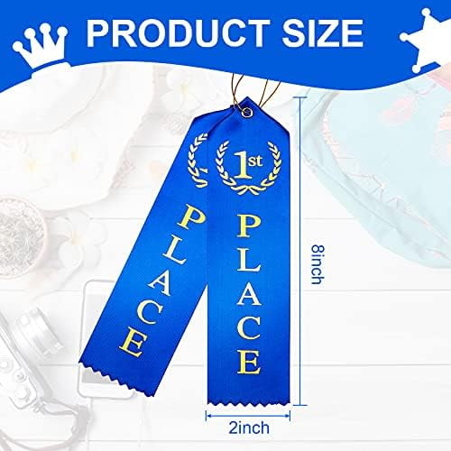 1st Place Quality Award Ribbons First Place Ribbon Blue Winner Ribbons Metallic Gold Foil Print with Event Card and String for Competition, Sports Event, School, Contests(36 Pieces)
