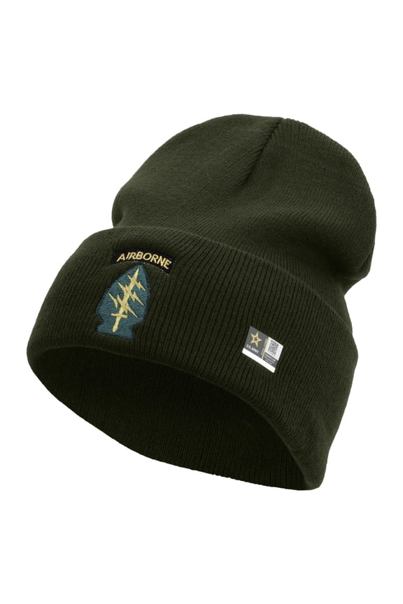 1st Special Forces Command Embroidered 12 Inch Long Knitted Beanie - Olive OSFM