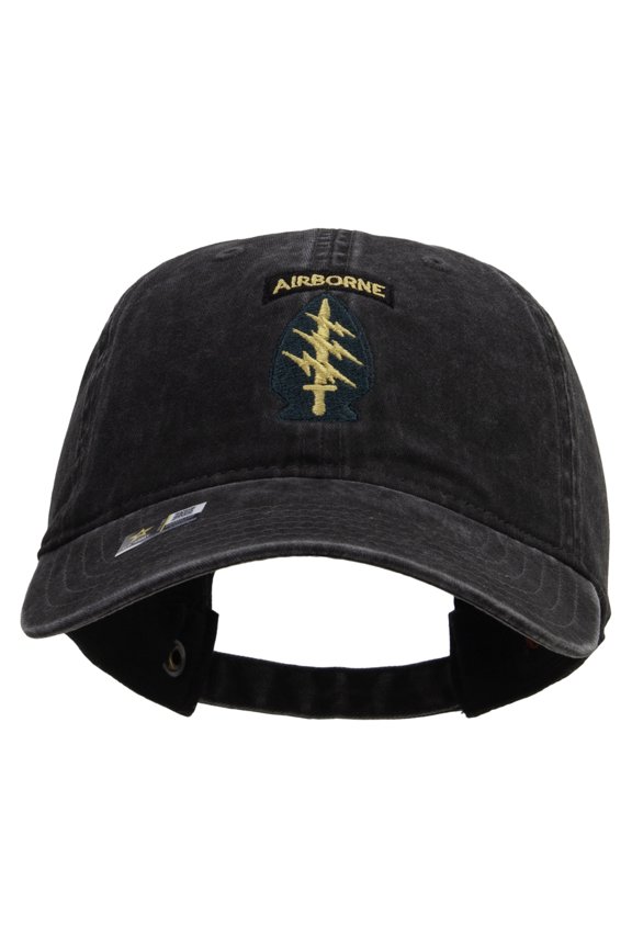 1st Special Forces Command Embroidered Washed Solid Pigment Dyed Cotton Twill Brass Buckle Cap - Black OSFM