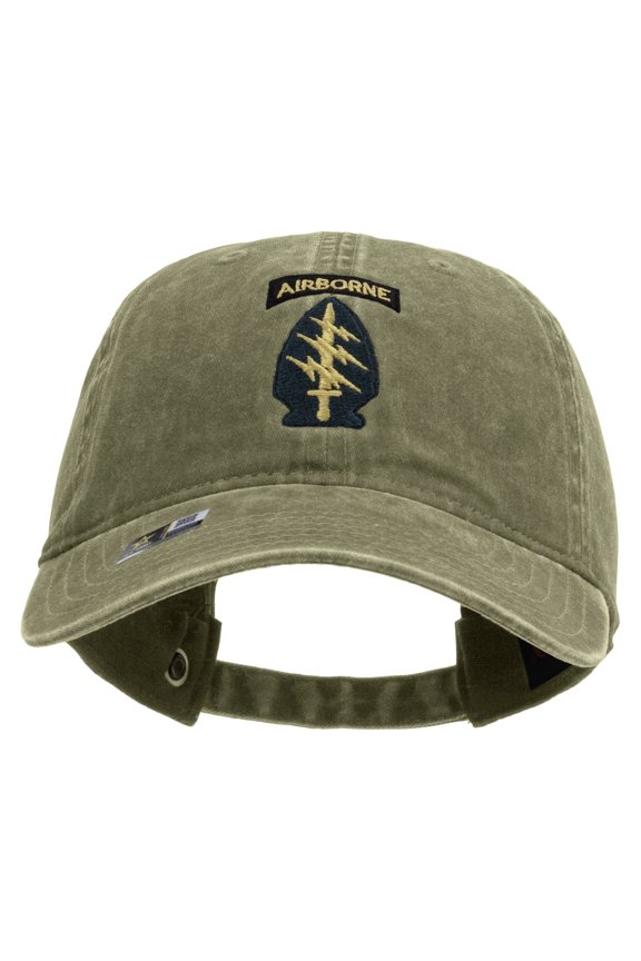 1st Special Forces Command Embroidered Washed Solid Pigment Dyed Cotton Twill Brass Buckle Cap - Khaki OSFM