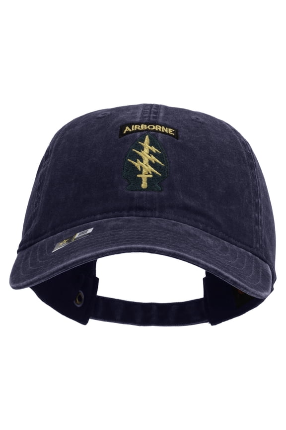 1st Special Forces Command Embroidered Washed Solid Pigment Dyed Cotton Twill Brass Buckle Cap - Navy OSFM
