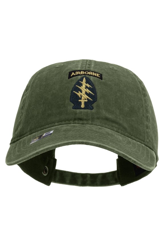 1st Special Forces Command Embroidered Washed Solid Pigment Dyed Cotton Twill Brass Buckle Cap - Olive OSFM