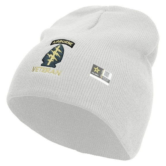 1st Special Forces Command Veteran Embroidered 8 Inch Knitted Short Beanie - White OSFM