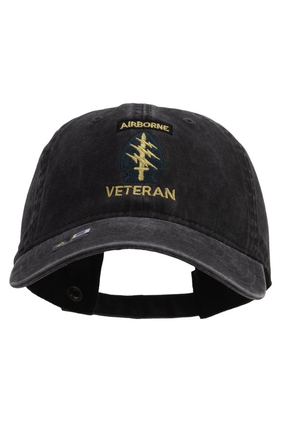 1st Special Forces Command Veteran Embroidered Washed Solid Pigment Dyed Cotton Twill Brass Buckle Cap - Black OSFM