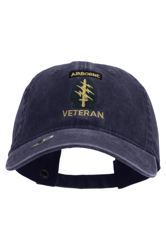 1st Special Forces Command Veteran Embroidered Washed Solid Pigment Dyed Cotton Twill Brass Buckle Cap - Navy OSFM