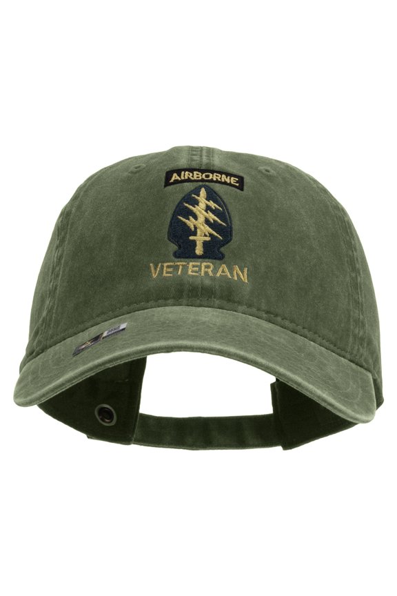 1st Special Forces Command Veteran Embroidered Washed Solid Pigment Dyed Cotton Twill Brass Buckle Cap - Olive OSFM