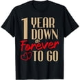 thumbnail image 1 of 1st Wedding Anniversary Couples Married 1 Year Funny T-ShirtMen's and women's gift, black and white T-shirt, size: Extra large S-4XL, 1 of 4