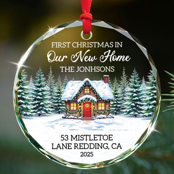 1st Xmas in Our New Home Keepsake Ornament, Customized Add Address First House Ornament 2025, First Christmas in Our New Home Ornaments, Personalized Name Housewarming Glass Xmas Tree Keepsake Gifts