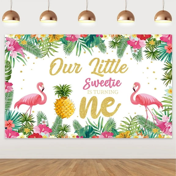 1stBirthday Backdrop Summer Beach Flamingo Hawaiian Background for Party Decor Birthday Baby Shower Flamingo Themed Party Supply