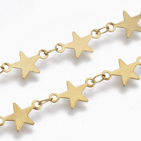 1strand 304 Stainless Steel Link Chains Star Sequin Chains Soldered Golden star: 12.3x7x0.3mm link: 3.6x2.3x0.3mm about 39.37 inch(1m)/strand