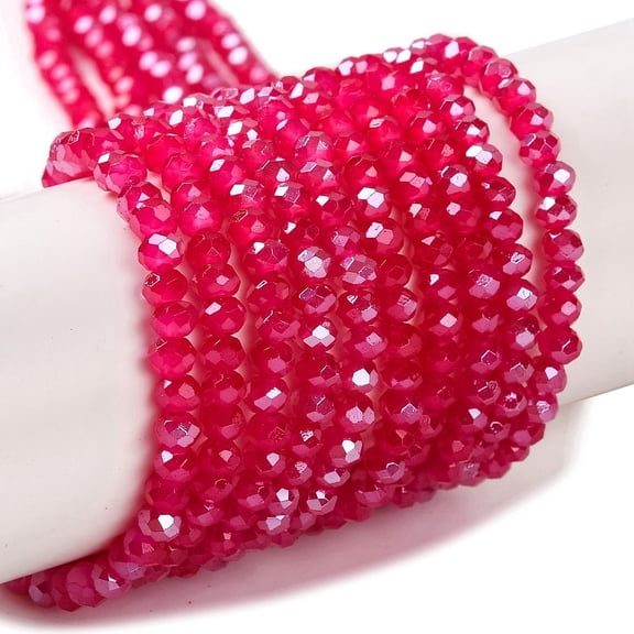 1strand Baking Electroplate Glass Beads Strands AB Color Faceted Rondelle Fuchsia 4x3mm Hole: 1mm about 105~110pcs/strand 38~39cm