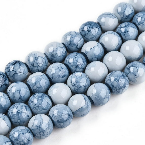 1strand Baking Painted Glass Beads Strands Imitate Porcelain Beads Round Steel Blue 9.5~10.5mm Hole: 1.4mm about 82~84pcs/strand 29.92~30.71 inch(76~78cm)
