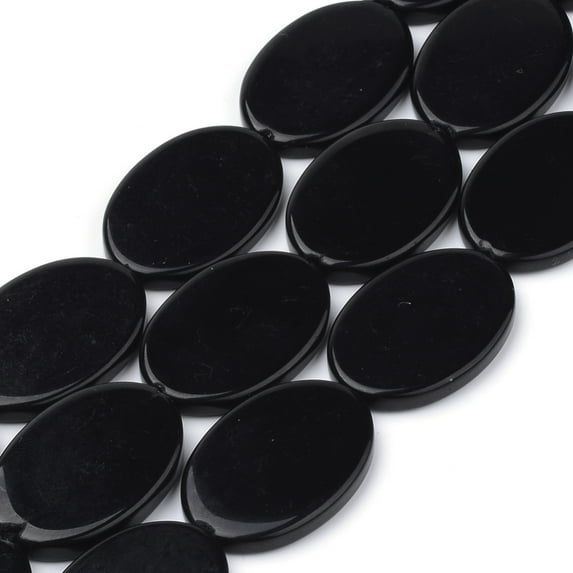 1strand Black Stone Beads Strands Flat Oval 33x23x5mm Hole: 1.5mm 12pcs/strand 15.7 inch