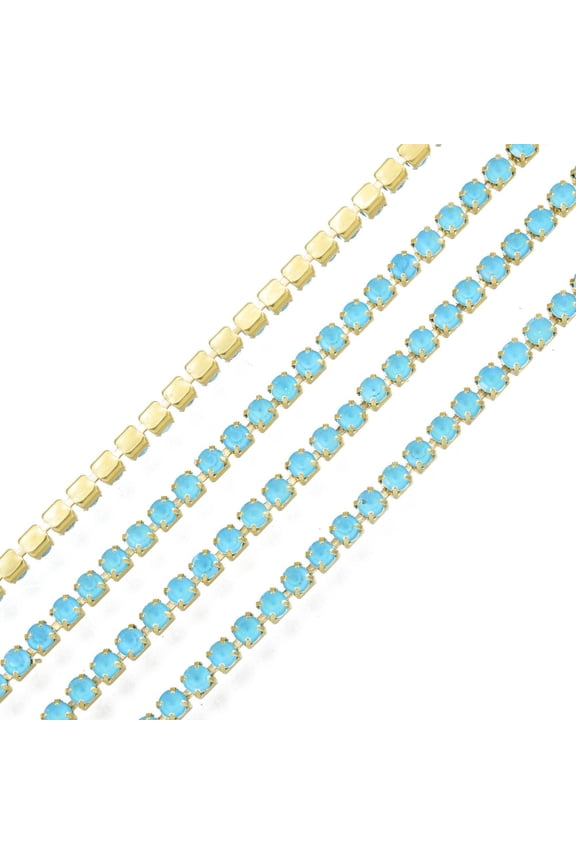 1strand Brass Rhinestone Strass Chains Rhinestone Cup Chain Imitate Fluorescent style Raw(Unplated) Aquamarine 2x2mm about 23.62 Feet(7.2m)/Strand