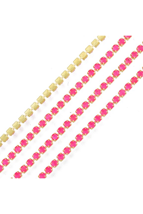 1strand Brass Rhinestone Strass Chains Rhinestone Cup Chain Imitate Luminous style Raw(Unplated) Fuchsia 2x2mm about 23.62 Feet(7.2m)/Strand