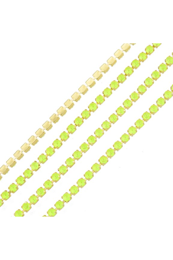 1strand Brass Rhinestone Strass Chains Rhinestone Cup Chain Imitate Luminous style Raw(Unplated) Jonquil 2x2mm about 23.62 Feet(7.2m)/Strand