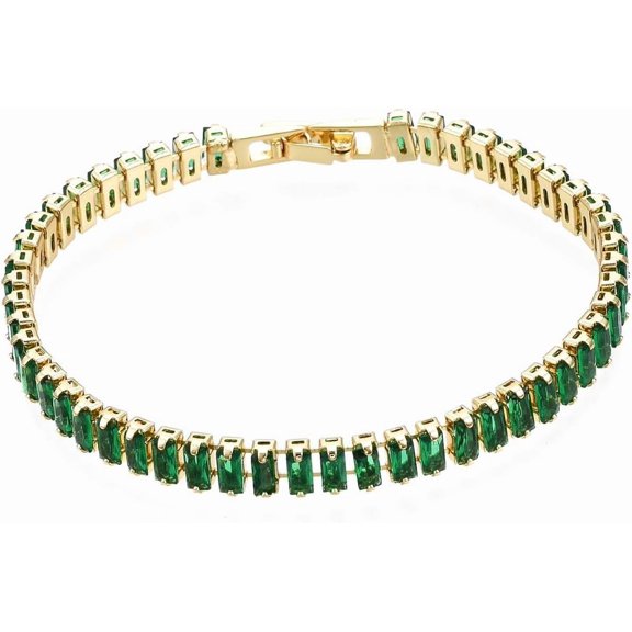 1strand Cubic Zirconia Classic Tennis Bracelet golden Brass Cubic Zirconia Link Chain Bracelet for Women Nickel Free Sea Green 7-1/8 inch~7-1/2 inch(18~19cm)