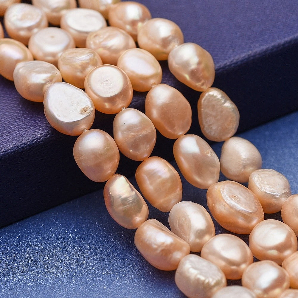 1strand Cultured Freshwater Pearl Beads Strands Two Sides Polished Bisque 9~15x8~9mm Hole: 0.5mm about 33~35pcs/strand 12.99~13.39 inch(33~34cm)