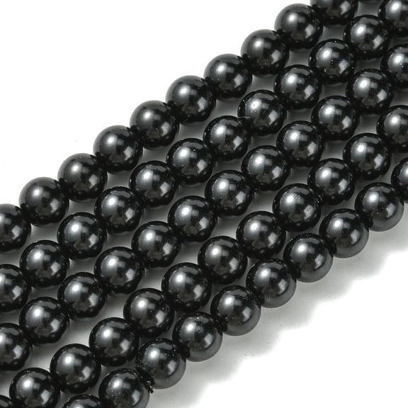 1strand Dyed Glass Pearl Round Beads Strands Cord Threaded Black 6mm Hole: 0.7~1.1mm about 72pcs/strand 15 inch