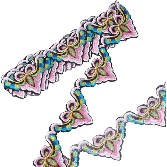 1strand Ethnic style Embroidery Polyester Ribbons Jacquard Ribbon Garment Accessories Triangle Pearl Pink 2-3/4 inch(69mm) 5 yards/strands
