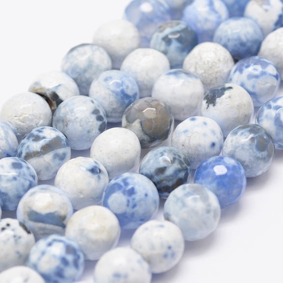1strand Faceted Natural Fire Crackle Agate Beads Strands Round Dyed & Heated Light Blue 8mm Hole: 1mm about 47pcs/strand 14 inch(35.6cm)
