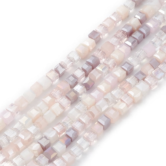 1strand Gradient color Electroplate Glass Bead Strands AB color Faceted Cube Misty Rose 4x4x4mm Hole: 1.2mm about 94~97pcs/strand 14.84~15.28 inch(37.7~38.8cm)