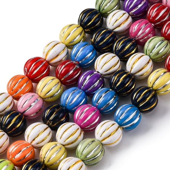 1strand Grooved Resin Beads Strands Golden Metal Enlaced Pumpkin Mixed color 10~12mm Hole: 3mm about 32pcs/strand 12.2"~13.77"(31~35cm)