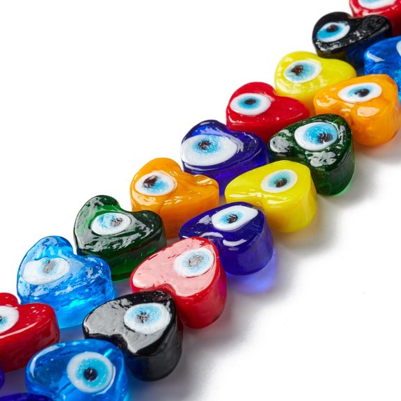 1strand Handmade Lampwork Beads Heart Mixed color 14.5~15x15.5~16x6.5~7.5mm Hole: 1~1.6mm about 25pcs/strand 14.02~13.66 inch(34.7~35.6cm)