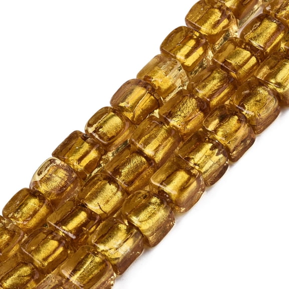 1strand Handmade Silver Foil Lampwork Beads Cube Goldenrod 8~9x7.5~9x7.5~9mmmm Hole: 1.5mm about 50pcs/strand 16.22 inch(41.2cm)