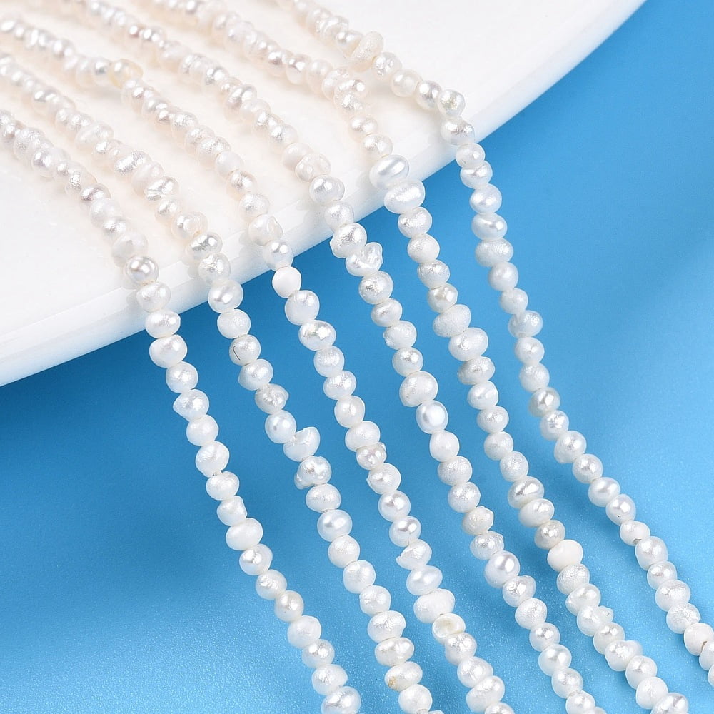 1strand Natural Cultured Freshwater Pearl Beads Strands Grooved Potato Creamy White 1.5~2x1.5~3.5mm Hole0.5mm about 224~229pcs/strand 14.57~14.96 inch