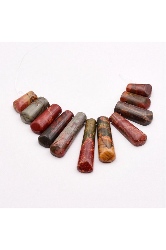 1strand Natural Picasso Stone/Picasso Jasper Beads Strands Graduated Fan Pendants Focal Beads 16~39x9.5~10x5mm Hole: 1mm 11pcs/strand 3.27 inch