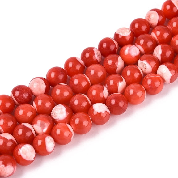1strand Natural Trochus Shell Mother of Pearl Shell Beads Strands Dyed Round Salmon 7.5x7.5mm Hole: 1mm about 51~52pcs/Strand 15.16 inch~15.55 inch