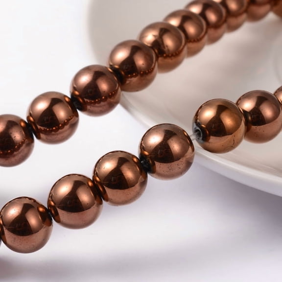 1strand Non-Magnetic Hematite Beads Strands Round Red Copper Plated 8mm Hole: 1mm about 53pcs/strand 15.7 inch